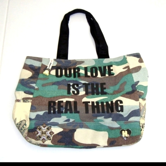 Harajuku Lovers Handbags - RARE & Unique Harajuku "OUR LOVE IS THE REAL THING" Camouflage Tote Bag
